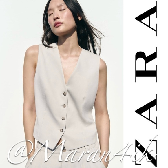 ZARA  Fitted Tailored Buttoned Vest Waistcoat size XS Taupe - Picture 1 of 12